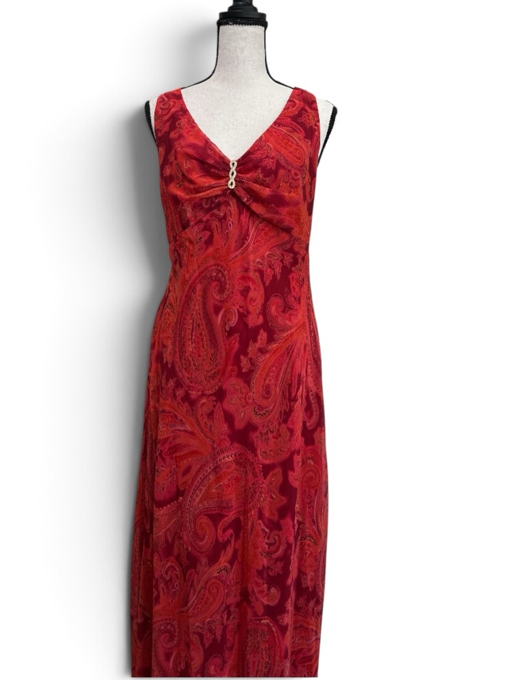 Vintage Patra Red Paisley Maxi Dress Sleeveless Formal Evening Sz 16 Y2K - Picture 3 of 8